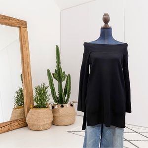 By Anthropologie Elise Off the Shoulder Slit Tunic Sweater